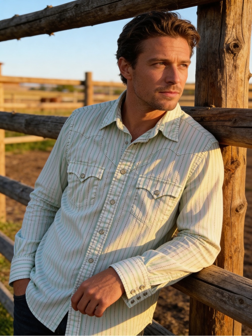 Express Rider Vintage 90s Western Cowboy Striped Pearl Snap Shirt Medium